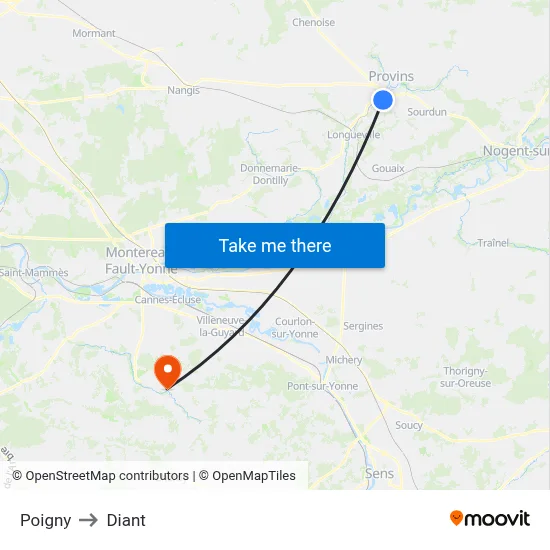 Poigny to Diant map