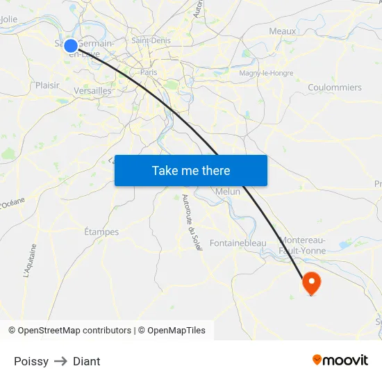 Poissy to Diant map