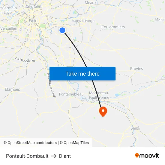 Pontault-Combault to Diant map