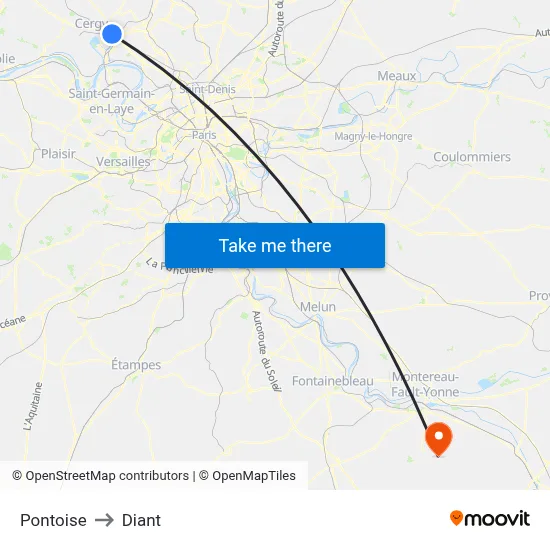 Pontoise to Diant map