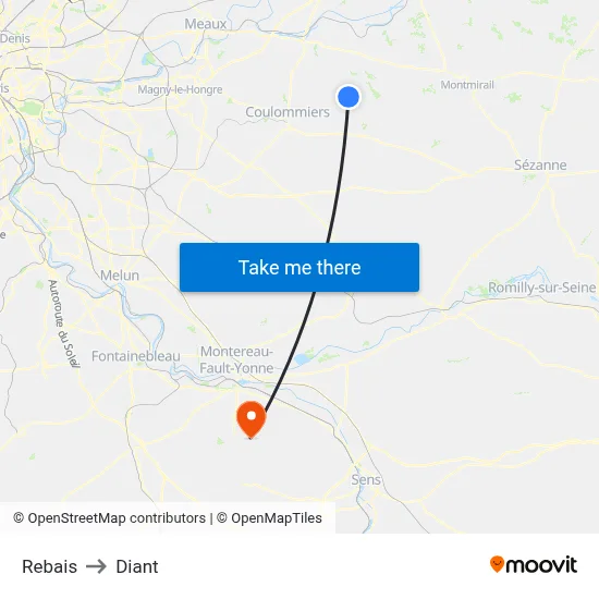 Rebais to Diant map