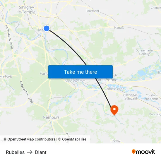 Rubelles to Diant map