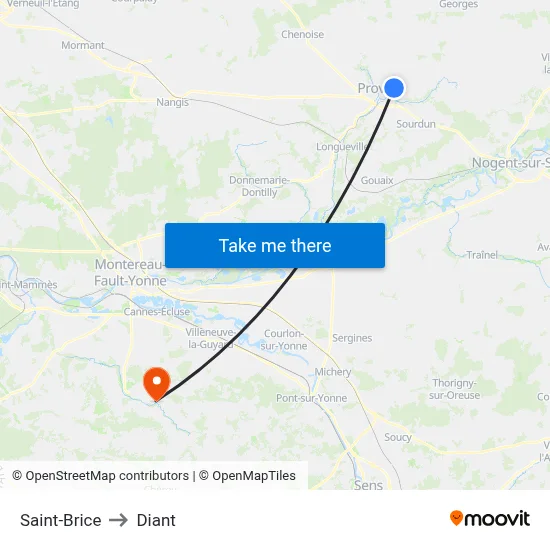 Saint-Brice to Diant map