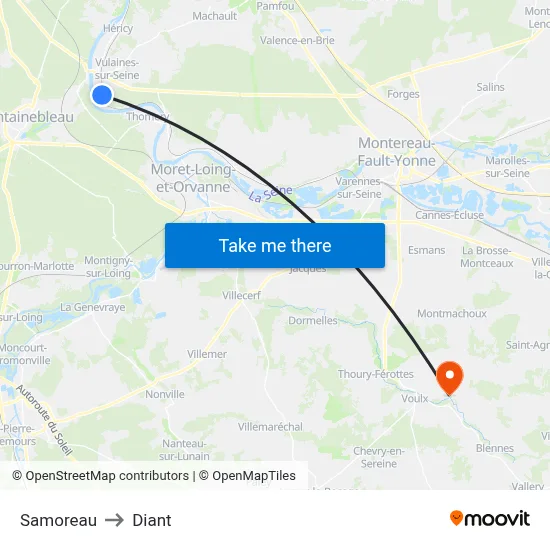 Samoreau to Diant map