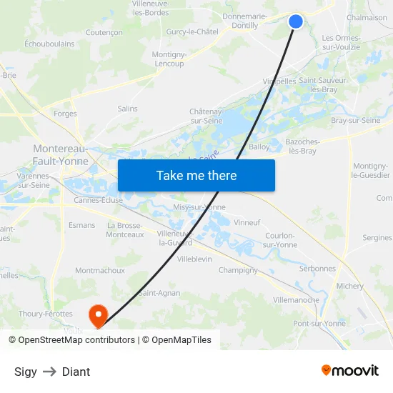 Sigy to Diant map