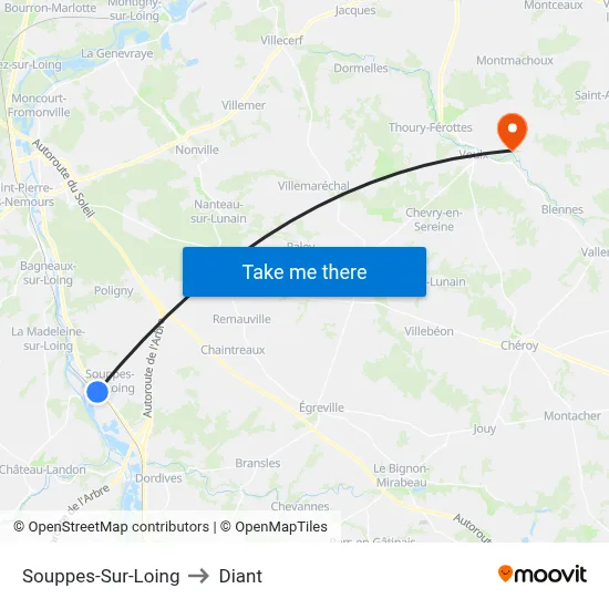 Souppes-Sur-Loing to Diant map