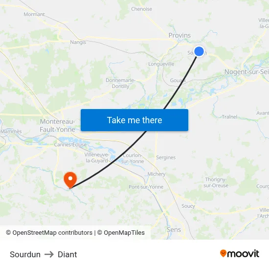 Sourdun to Diant map
