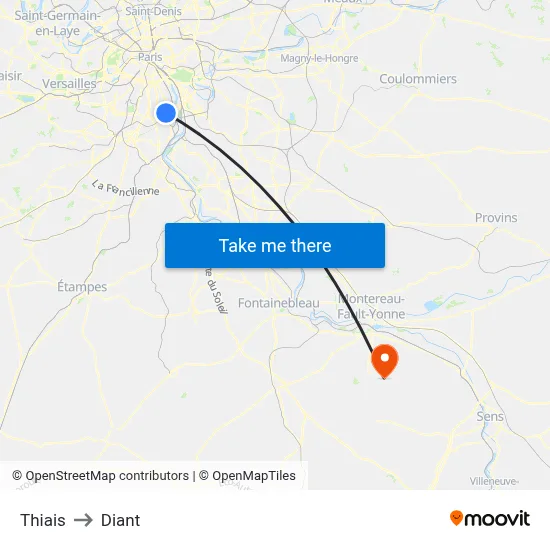 Thiais to Diant map