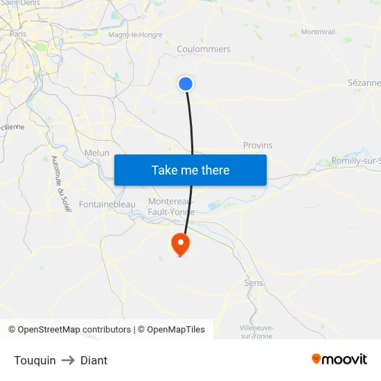 Touquin to Diant map