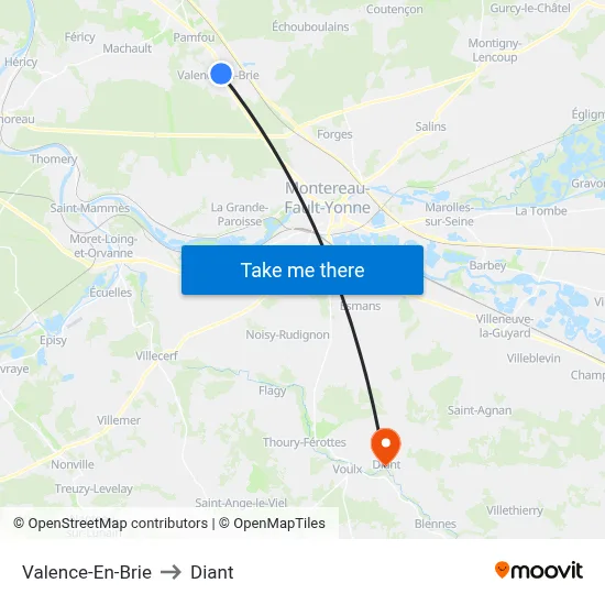 Valence-En-Brie to Diant map