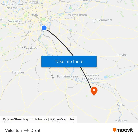 Valenton to Diant map