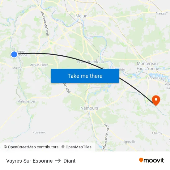 Vayres-Sur-Essonne to Diant map