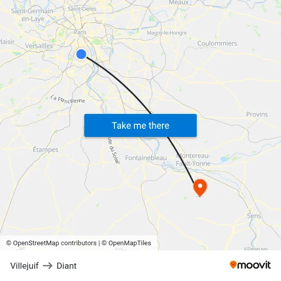Villejuif to Diant map