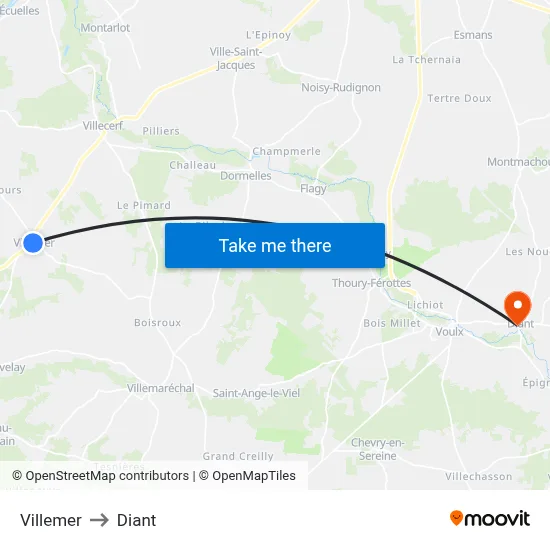 Villemer to Diant map