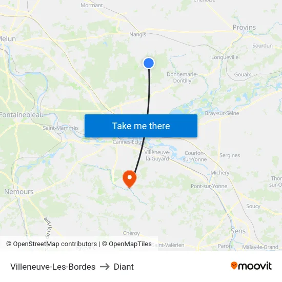 Villeneuve-Les-Bordes to Diant map