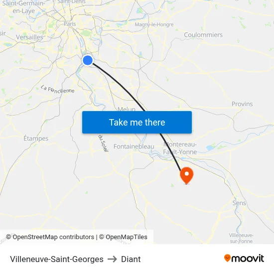 Villeneuve-Saint-Georges to Diant map