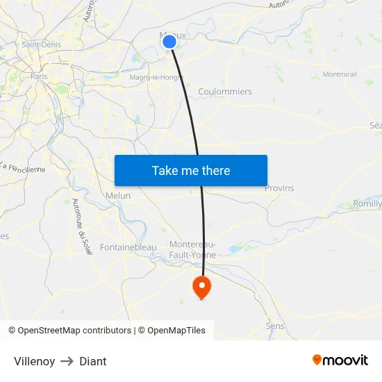 Villenoy to Diant map