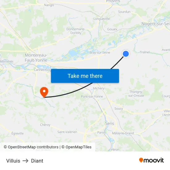 Villuis to Diant map