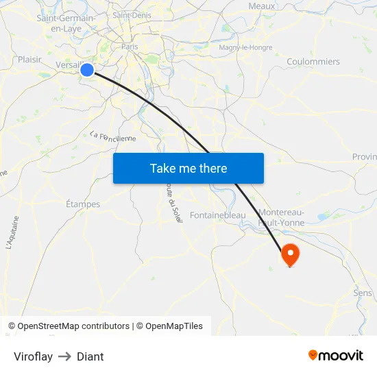 Viroflay to Diant map