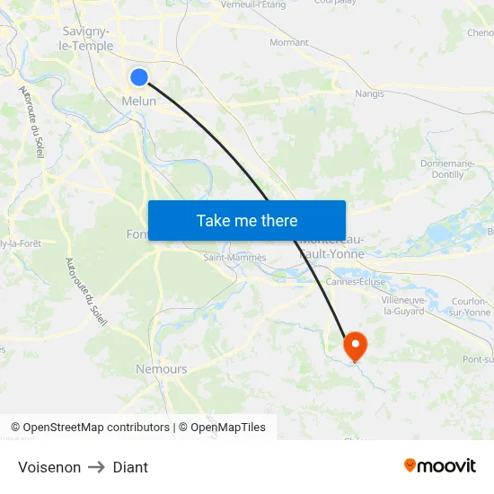 Voisenon to Diant map
