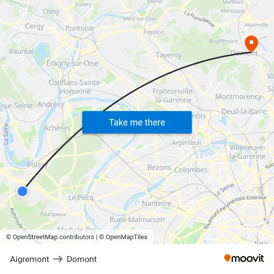 Aigremont to Domont map