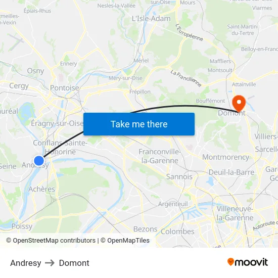 Andresy to Domont map