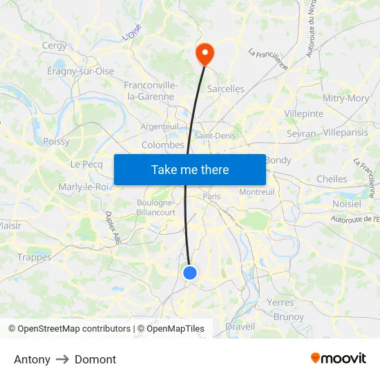 Antony to Domont map