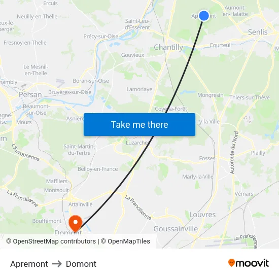 Apremont to Domont map