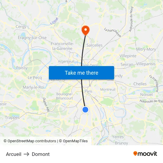 Arcueil to Domont map