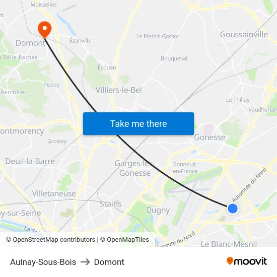 Aulnay-Sous-Bois to Domont map