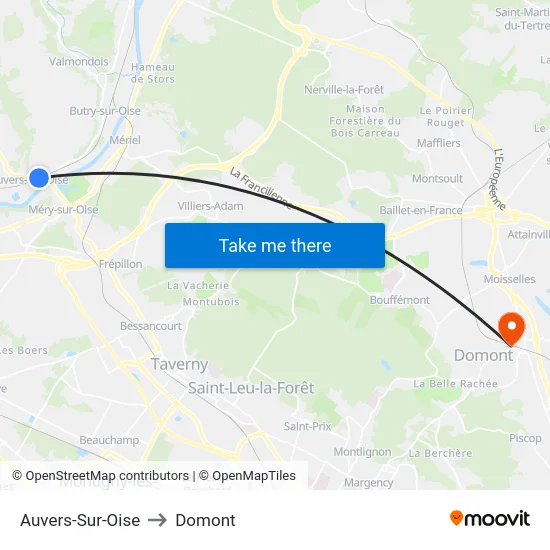 Auvers-Sur-Oise to Domont map