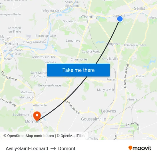 Avilly-Saint-Leonard to Domont map