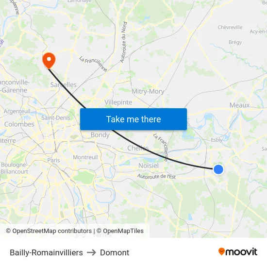 Bailly-Romainvilliers to Domont map
