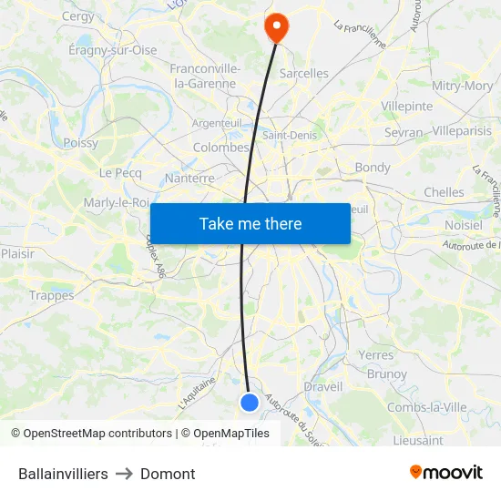 Ballainvilliers to Domont map