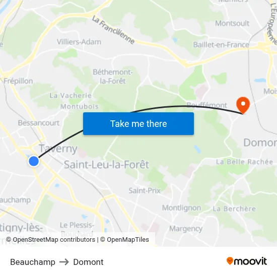 Beauchamp to Domont map