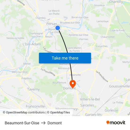 Beaumont-Sur-Oise to Domont map