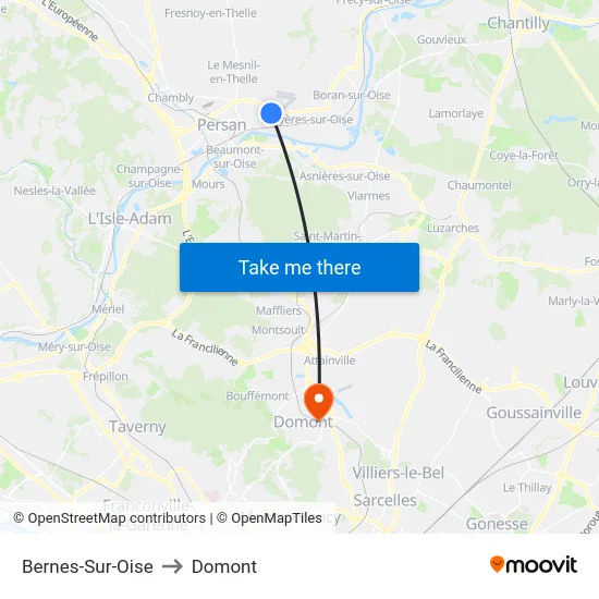 Bernes-Sur-Oise to Domont map