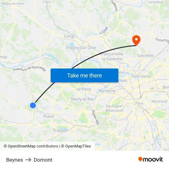 Beynes to Domont map