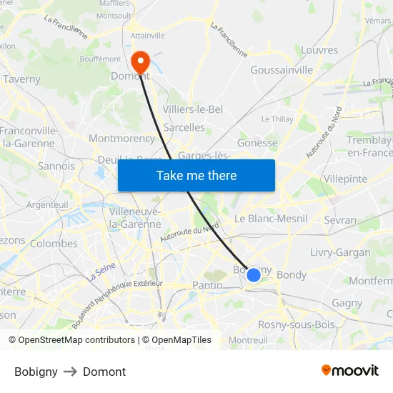 Bobigny to Domont map