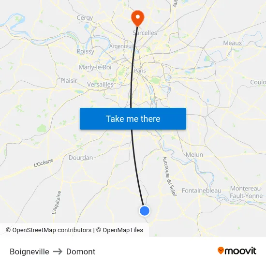 Boigneville to Domont map