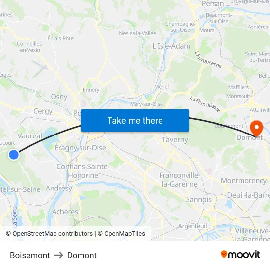Boisemont to Domont map