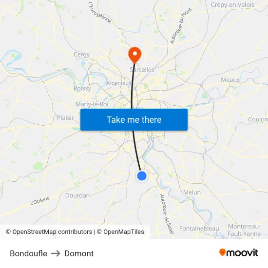 Bondoufle to Domont map