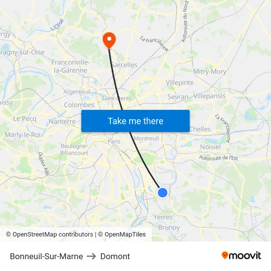 Bonneuil-Sur-Marne to Domont map
