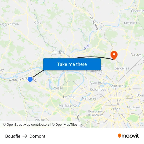 Bouafle to Domont map