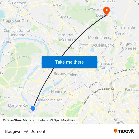 Bougival to Domont map