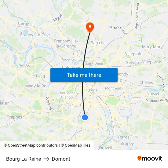 Bourg-La-Reine to Domont map