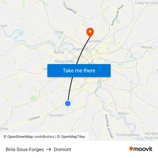 Briis-Sous-Forges to Domont map