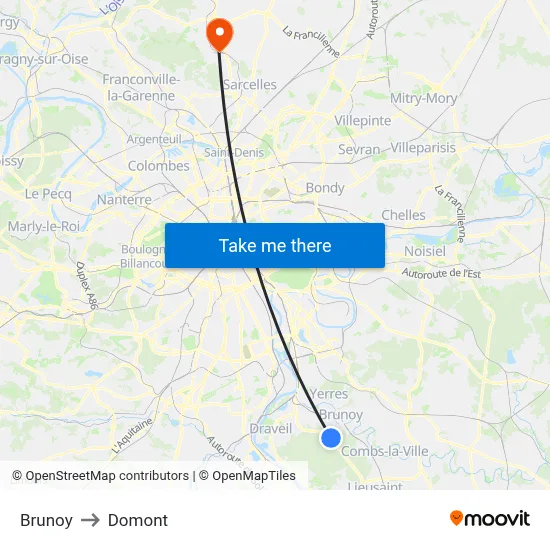 Brunoy to Domont map