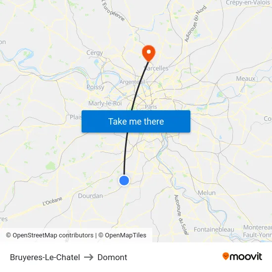 Bruyeres-Le-Chatel to Domont map
