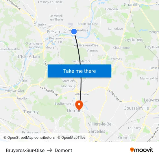 Bruyeres-Sur-Oise to Domont map
